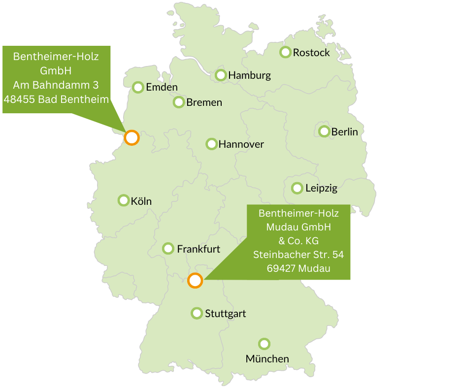 Karte mit Standorten Bentheimer-Holz